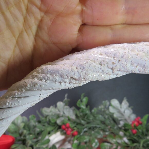 Snowy White Wicker (Strong) Basket w Holly Greenery (removable) - Picture 5 of 15